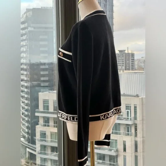 🆕 KARL LAGERFELD 🧿 NWT Classic Cardigan with Logo Embroidery & Buttons, Sz M - Picture 8 of 13
